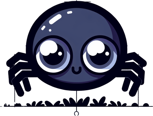 Cartoony looking spider, with two big round eyes
Single Game Texture. In-Game asset. 2d. Blank background. High contrast. No shadows.