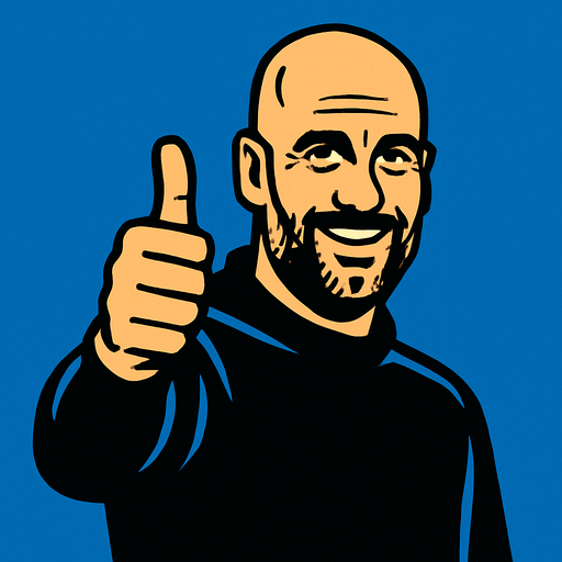 Pep Guardiola ıs makıng thumbsup.
In-Game asset.  2d.  High contrast.  No shadows