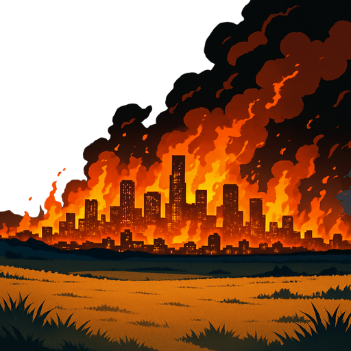 anime image style battlefield plains. on this distance as lost angeles burning city at night
In-Game asset.  2d.  High contrast.  No shadows