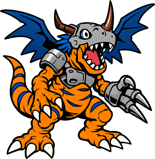 Metalgreymon.
In-Game asset.  2d.  High contrast.  No shadows