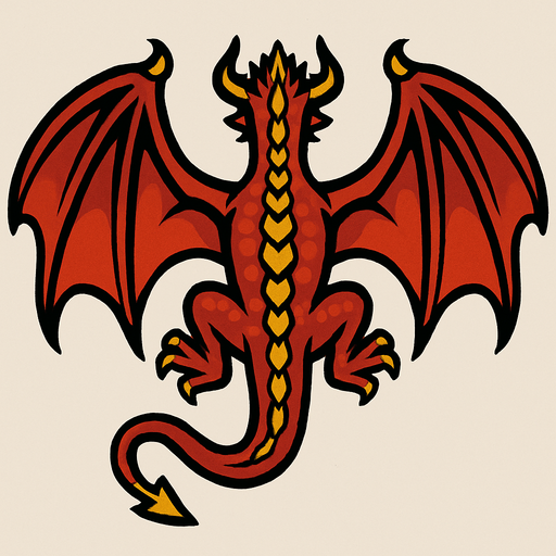 A dragon from top down view.
In-Game asset.  2d.  High contrast.  No shadows