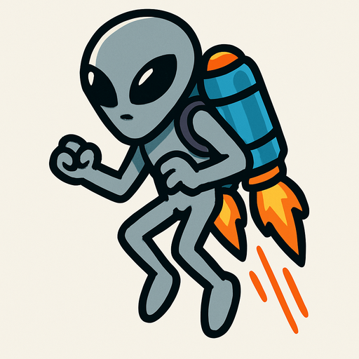 Grey alien with jetpack.
In-Game asset.  2d.  High contrast.  No shadows