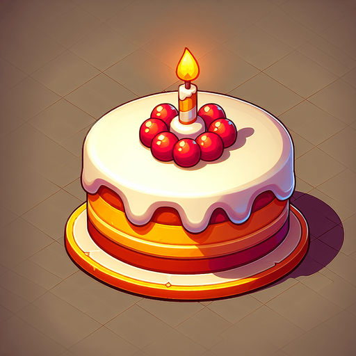 cake.
Single Game Texture.  In-Game asset.  2d.  Blank background.  High contrast.  No shadows