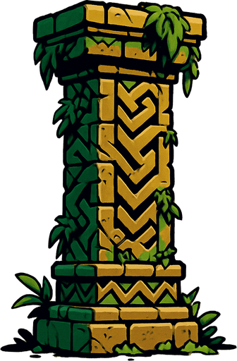 The pillar of an ancient jungle temple.
In-Game asset.  2d.  High contrast.  No shadows