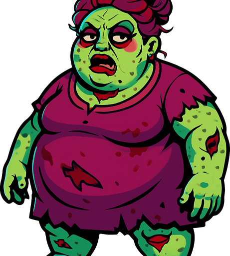 boss zombie şişko kadın makyajlı.
In-Game asset.  2d.  High contrast.  No shadows