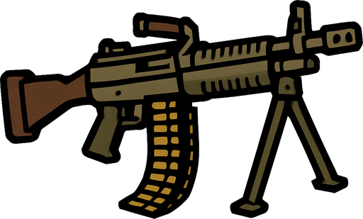 machine gun.
In-Game asset.  2d.  High contrast.  No shadows