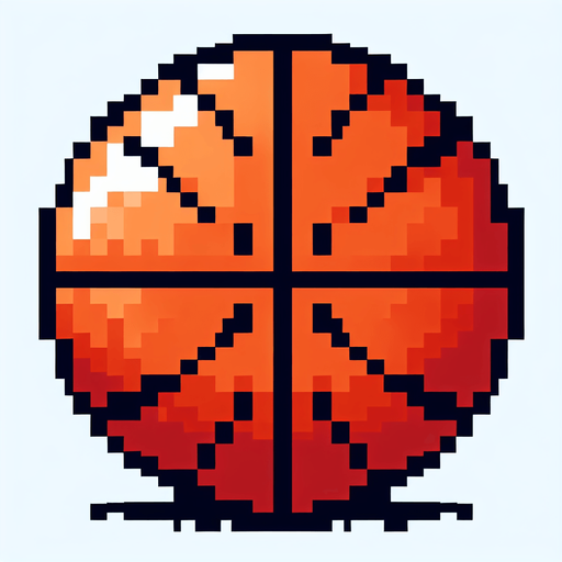 Singular basketball. 8-bit art style..
Single Game Texture. In-Game asset. 2d. Blank background. High contrast. No shadows.
