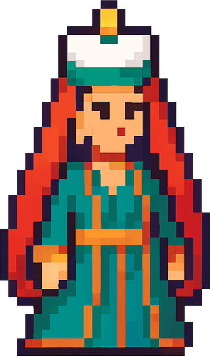 ottoman lady pixel.
In-Game asset.  2d.  High contrast.  No shadows