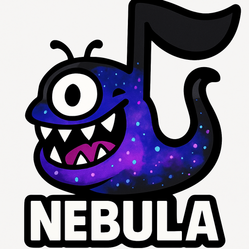 MÜZİK NOTASI ŞEKLİNDE BİR UZAYLI CANAVAR ÇİZ AMA BU KARAKTER PLAYER VE İSMİ NEBULA ONA GÖRE TASARLA. AYAKSIZ. GÖRSELE YAZI YAZMA
In-Game asset.  2d.  High contrast.  No shadows