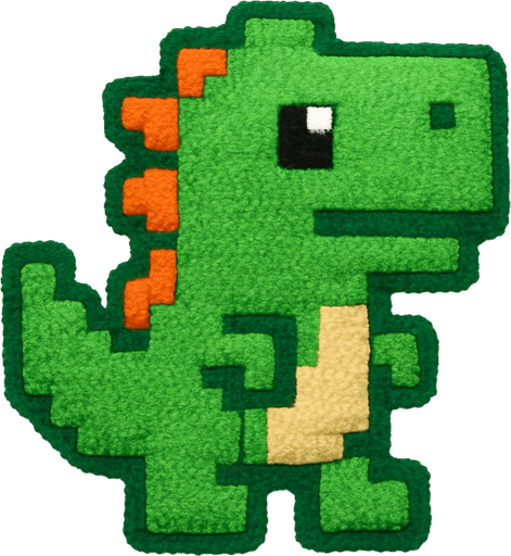 Make a plushy 8bit dino.
In-Game asset.  2d.  High contrast.  No shadows