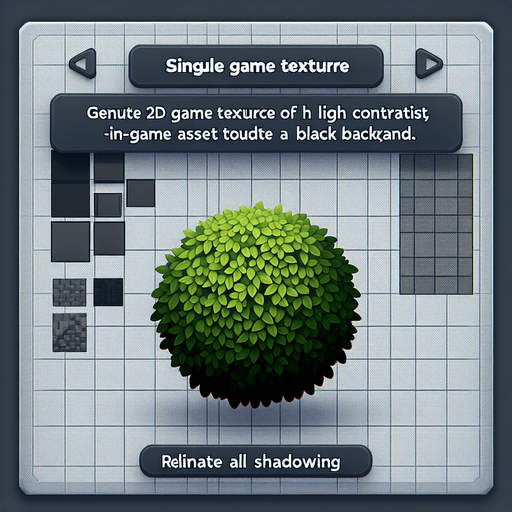 bush.
Single Game Texture. In-Game asset. 2d. Blank background. High contrast. No shadows.