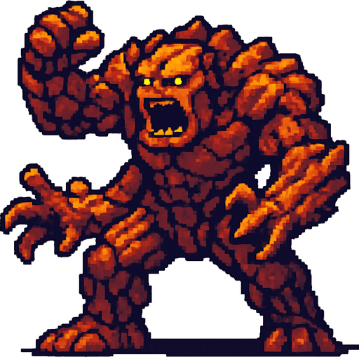 colossus monster, pixel art, standing, attacking.
In-Game asset.  2d.  High contrast.  No shadows