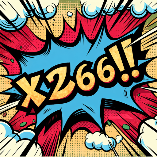 text popup "x256!".
comic style