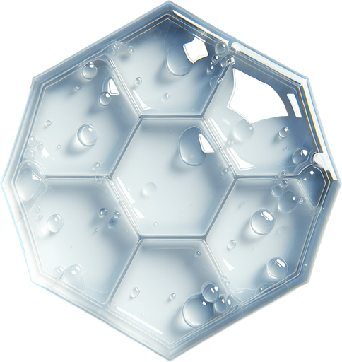 Simple, glossy, empty, plain white hexagon tile made with transparent gel.
Front view. Modern game style