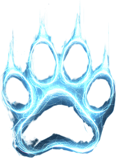 A glowing paw print (wolf, bear, or cat-like) leaving a faint spectral trail..
Single Game Texture.  In-Game asset.  2d.  Blank background.  High contrast.  No shadows