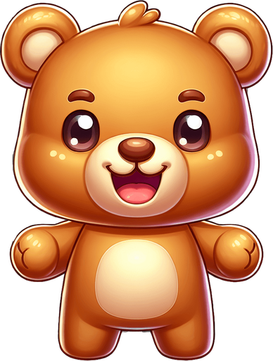 a cute smiling teddy bear standing Single Game Texture. 2d. Transparent background. High contrast. No shadows. No border.