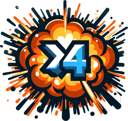 爆炸，里面有X4的字样.
Single Game Texture. In-Game asset. 2d. Blank background. High contrast. No shadows.