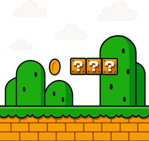 Mario background.
In-Game asset.  2d.  High contrast.  No shadows