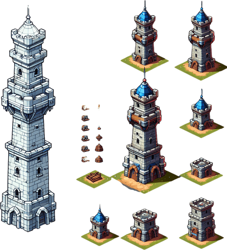 create a tower  in  a tower defense game.
Single Game Texture. In-Game asset. 2d. Blank background. High contrast. No shadows.