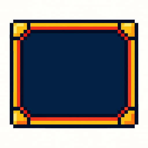 a popup frame, retro pixel style, rectangular.
In-Game asset.  2d.  High contrast.  No shadows