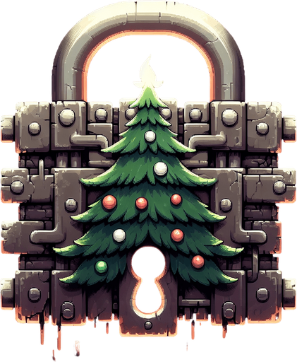 eerie christmas inspired tree lock with a resident evil style.
Single Game Texture. In-Game asset. 2d. Blank background. High contrast. No shadows.