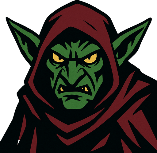 a mysterious and angry goblin.
In-Game asset.  2d.  High contrast.  No shadows