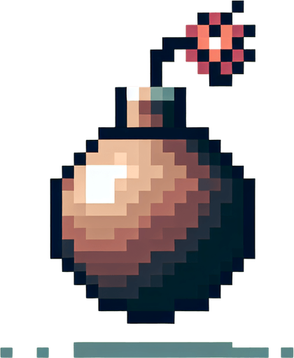 bomb, pixel style, retro.
Single Game Texture.  In-Game asset.  2d.  Blank background.  High contrast.  No shadows