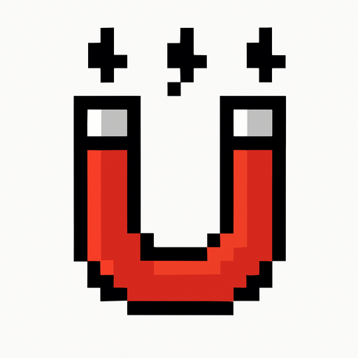 a magnet icon. 8 bit pixel art.
In-Game asset.  2d.  High contrast.  No shadows