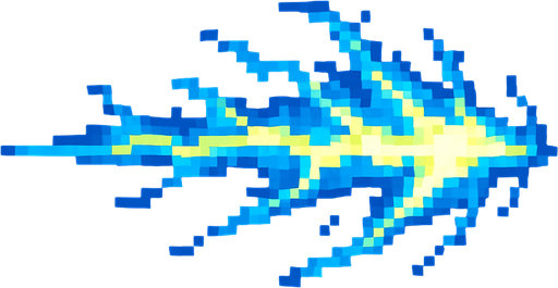 Un proyectil de electricidad pixelar.
In-Game asset.  2d.  High contrast.  No shadows