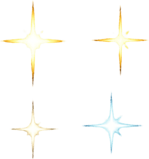 Bright, dense star-like points

```
- Center: Brilliant white core (8x8 pixels)
- Glow: Yellow-white gradient extending to edges
- Intensity: Very bright, sharp center with soft falloff
- Shape: 4-pointed star or cross pattern
- Color variants: White, yellow, light blue.
In-Game asset.  2d.  High contrast.  No shadows