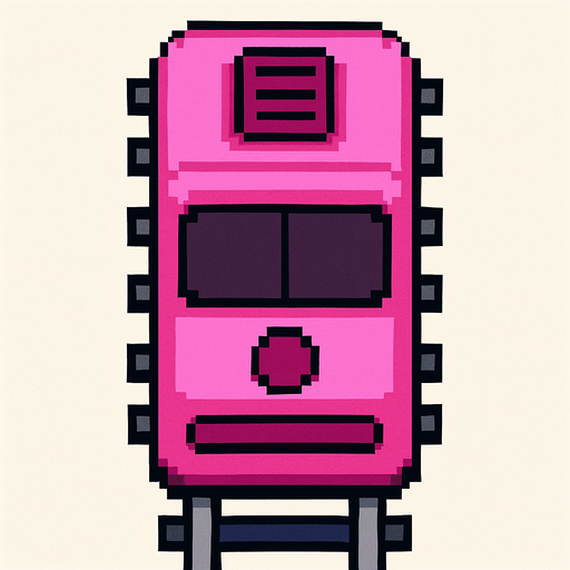 Draw 2d pixel train top view pink.
In-Game asset.  2d.  High contrast.  No shadows