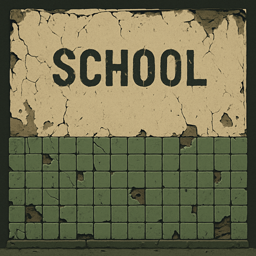 Make a wall like it was in a abandoned school.
In-Game asset.  2d.  High contrast.  No shadows