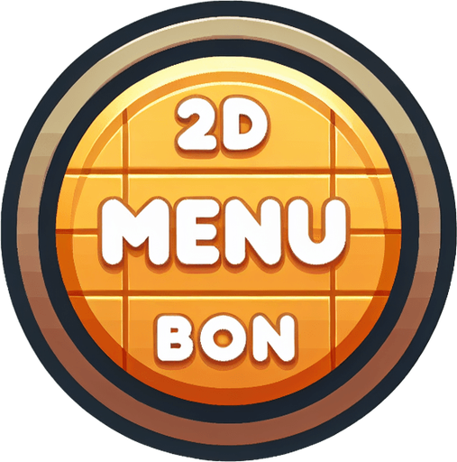 make a menu button logo.
Single Game Texture. In-Game asset. 2d. Blank background. High contrast. No shadows.