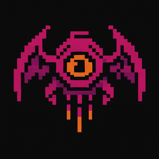 Flying Space enemy.
In-Game asset.  2d.  High contrast.  No shadows. Pixelart style.