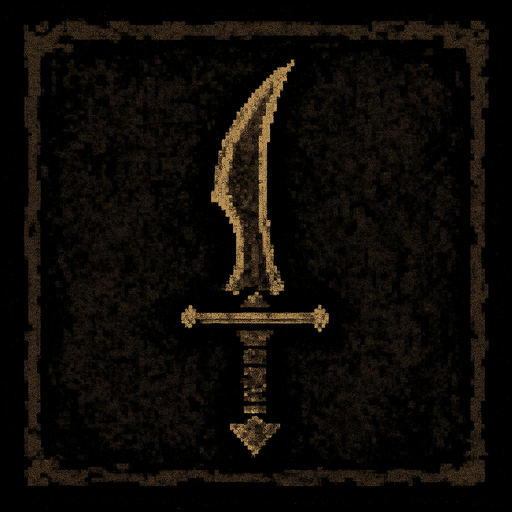 Suikastçı bıçağı logosu Dark souls style 2d pixel art.
In-Game asset.  2d.  High contrast.  No shadows