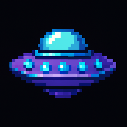 pixel ufo.
In-Game asset.  2d.  High contrast.  No shadows