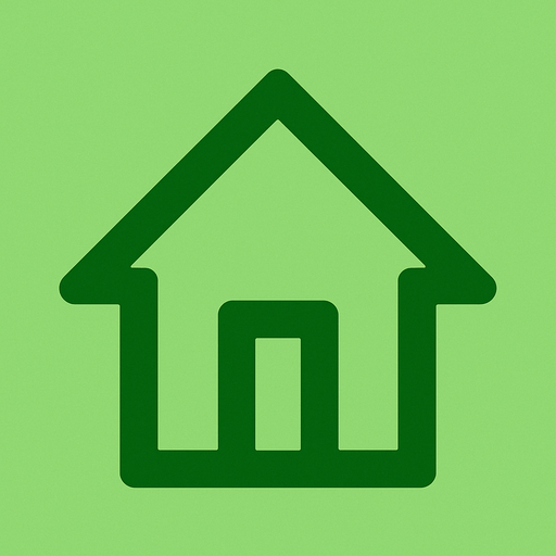 uN SIMBOLO verde de una casita, para el menu de volver al menu principal. sin letras.
In-Game asset.  2d.  High contrast.  No shadows