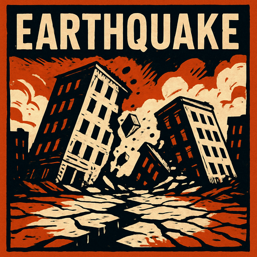 Terremoto, algo realista.
In-Game asset.  2d.  High contrast.  No shadows