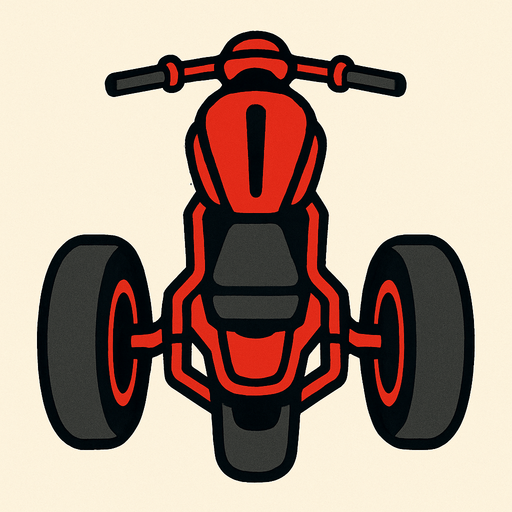 kuş bakışı açısından 3 tekerlekli kırmızı siyah motor.
In-Game asset.  2d.  High contrast.  No shadows