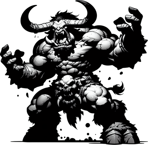 2d png black fanta bull orc anger taunt.
Single Game Texture.  In-Game asset.  2d.  Blank background.  High contrast.  No shadows