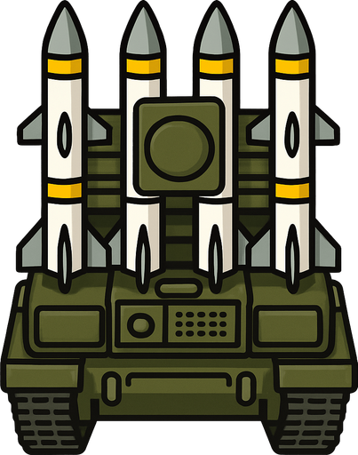 A surface-to-air (SAM) missile launcher..
In-Game asset.  2d.  High contrast.  No shadows. Top down view