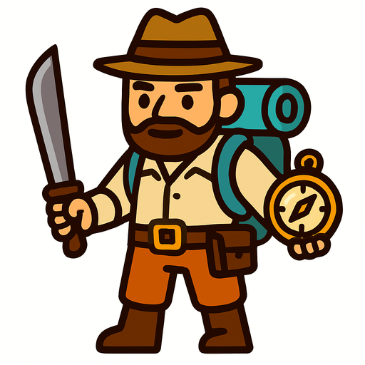 an adventure character.
In-Game asset.  2d.  High contrast.  No shadows