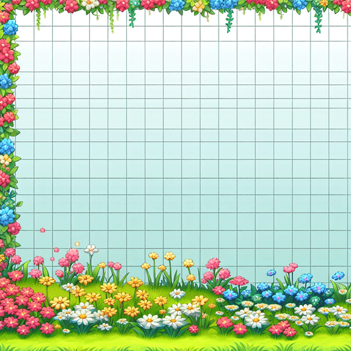 make the image of a grass side with flowers.
Single Game Texture.  2d.  Blank background.  No shadows