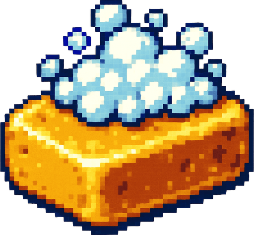 Un jabon con espuma, pixel art, metal slug.
In-Game asset.  2d.  High contrast.  No shadows