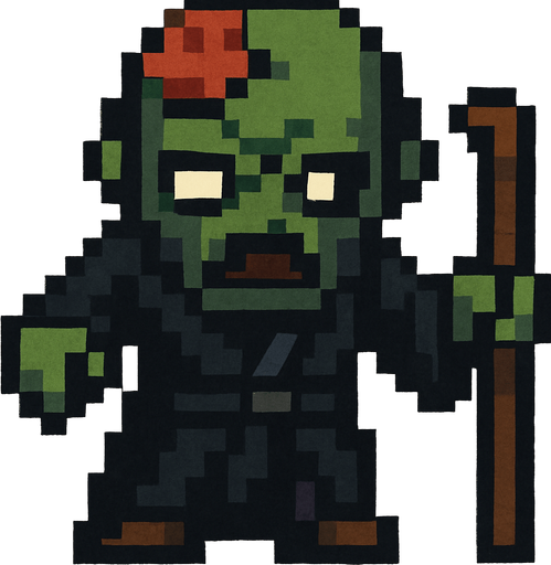 Agrégale una bata negra y un bastón, pixelart