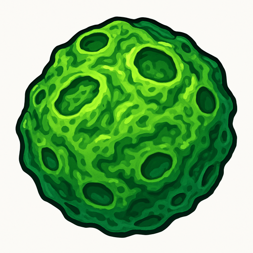 bio green  living asteroid.
Single Game Texture.  In-Game asset.  2d.  Blank background.  High contrast.  No shadows