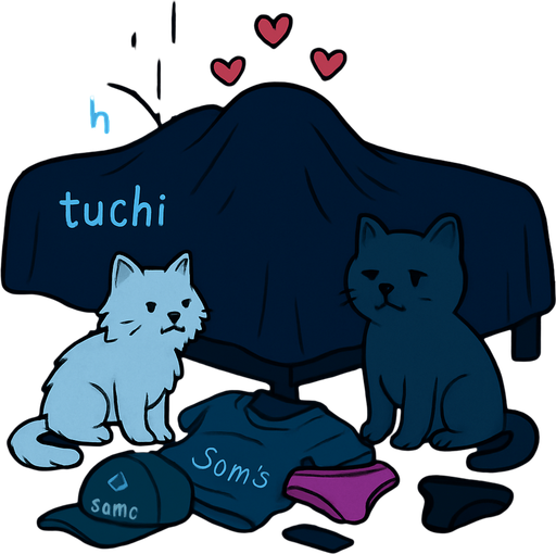 Los gatitos estan separados, sus dueños estan debajo de las sabanas tapados, los corazones deben estar arriba de la silueta en la cama, y los textos de tuchi tuchi igual.

eS UNA ESCENA ALGO MORBOSA pero no se ve nada, que la figura en las sabanas abarque gran parte de la cama