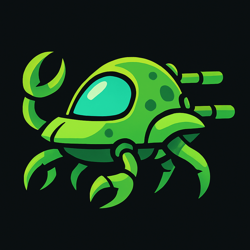 green crab style alien ship. side scroller image.
In-Game asset.  2d.  High contrast.  No shadows