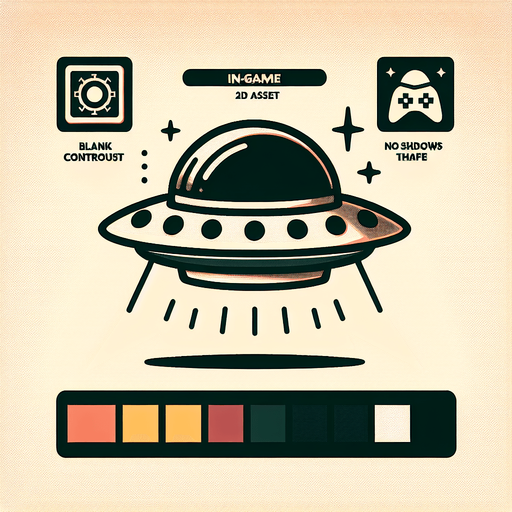 game flying saucer.
Single Game Texture.  In-Game asset.  2d.  Blank background.  High contrast.  No shadows