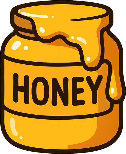 Tarro de miel con un poco de ella desbordandose.
In-Game asset.  2d.  High contrast.  No shadows